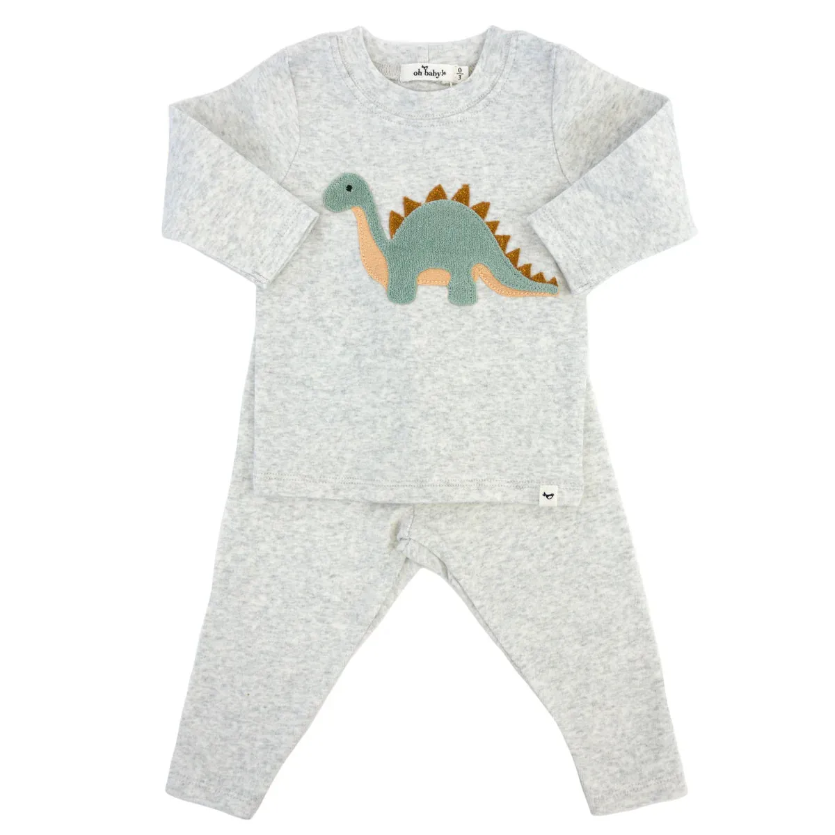 Oh Baby Dinosaur Terry Applique in Heather Gray