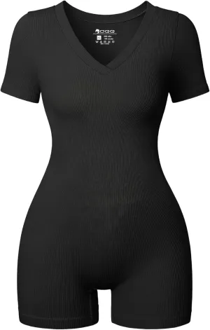 OQQ Women Rompers Short Sleeve V Neck Summer Casual Stretch Overalls Shorts Jumpsuit 2025 Clothes