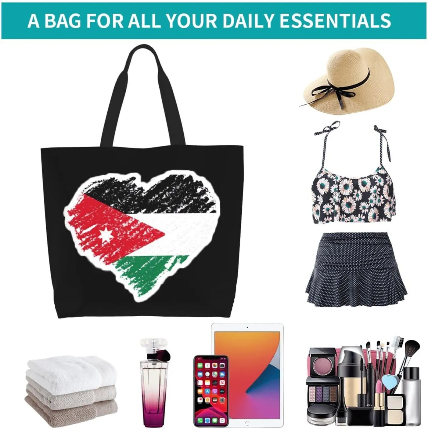 Palestine Flag Tote Bag Women large Free Palestine tote beach bag purse with one Palestine pin