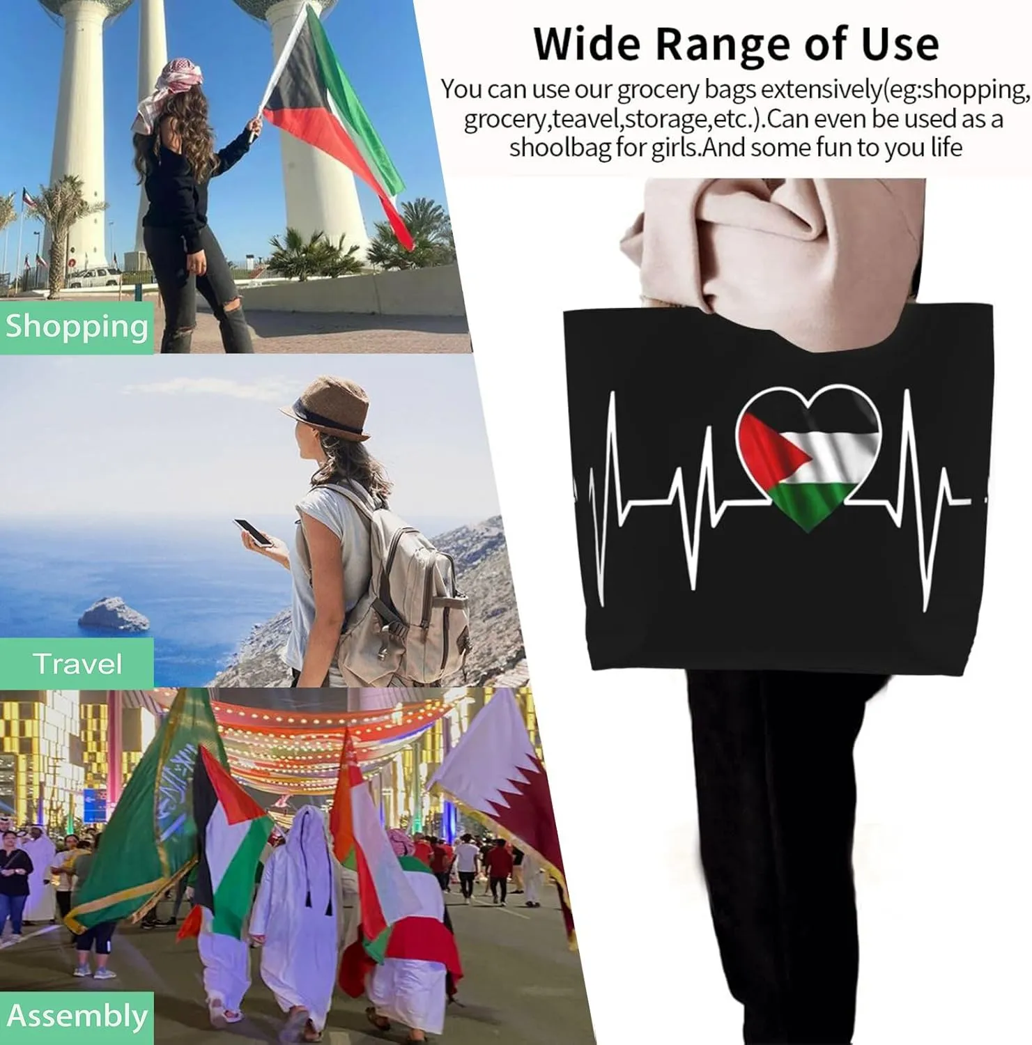 Palestine Flag Tote Bag Women large Free Palestine tote beach bag purse with one Palestine pin