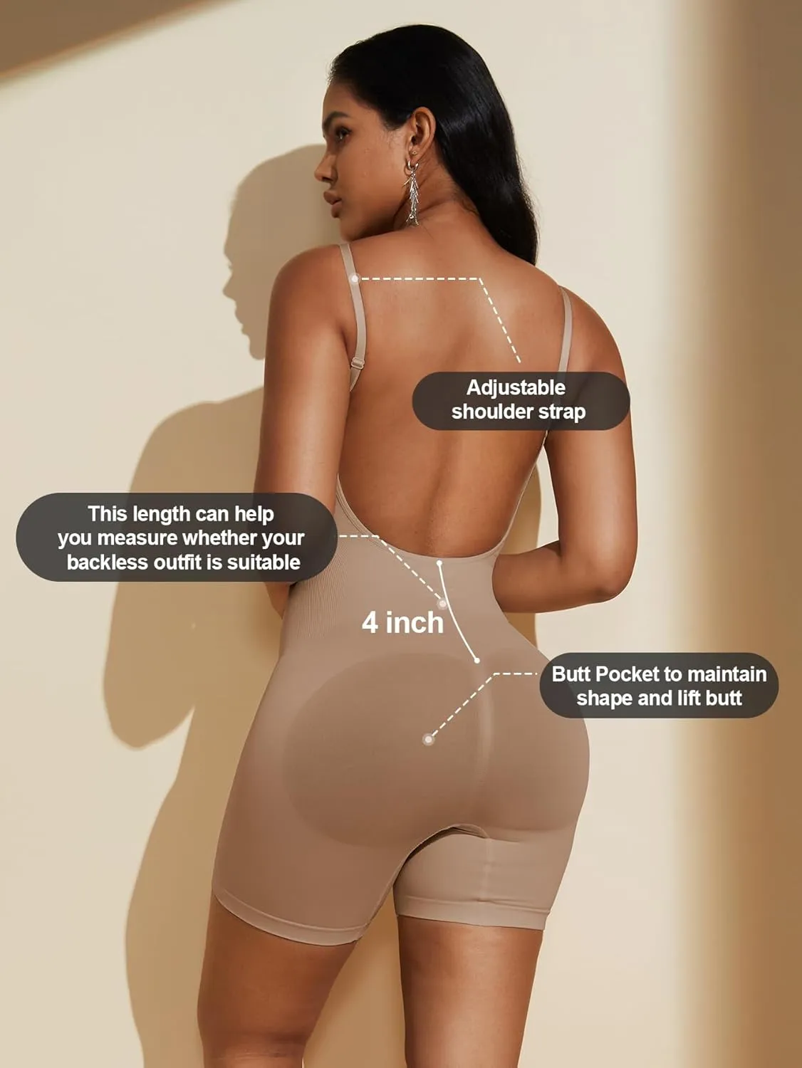 PAUKEE Women's Backless Shapewear Bodysuit Tummy control Shorts Seamless Body Shaper Sleeveless Jumpsuits Tops