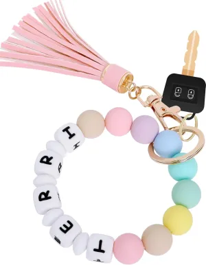 Personalized Silicone Key Ring Bracelet Beaded Wristlet Keychain Portable House Car Keys Ring Holder