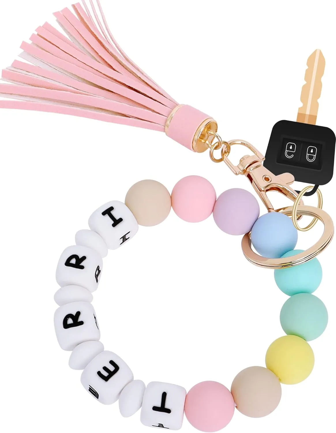 Personalized Silicone Key Ring Bracelet Beaded Wristlet Keychain Portable House Car Keys Ring Holder