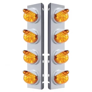 Peterbilt Stainless Front Air Cleaner Bracket w/ Eight 17 LED Reflector Watermelon Lights & Visors - Amber LED/Amber Lens