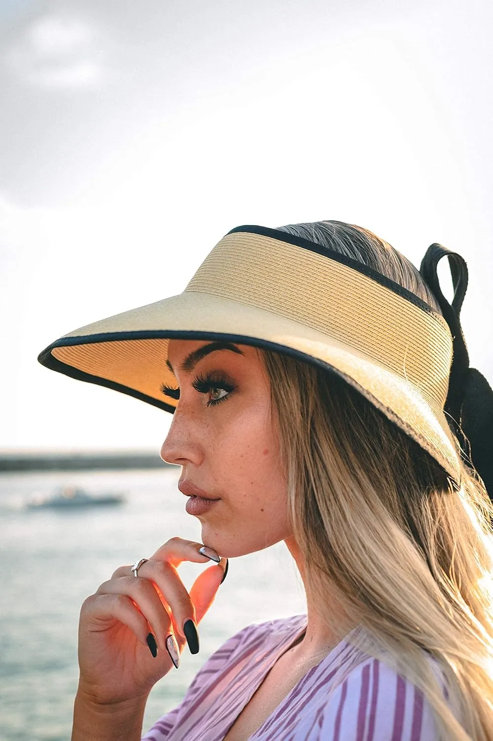 Pineapple&Star Vienna Visor Womens Summer Sun Straw Packable UPF 50  Beach Hat
