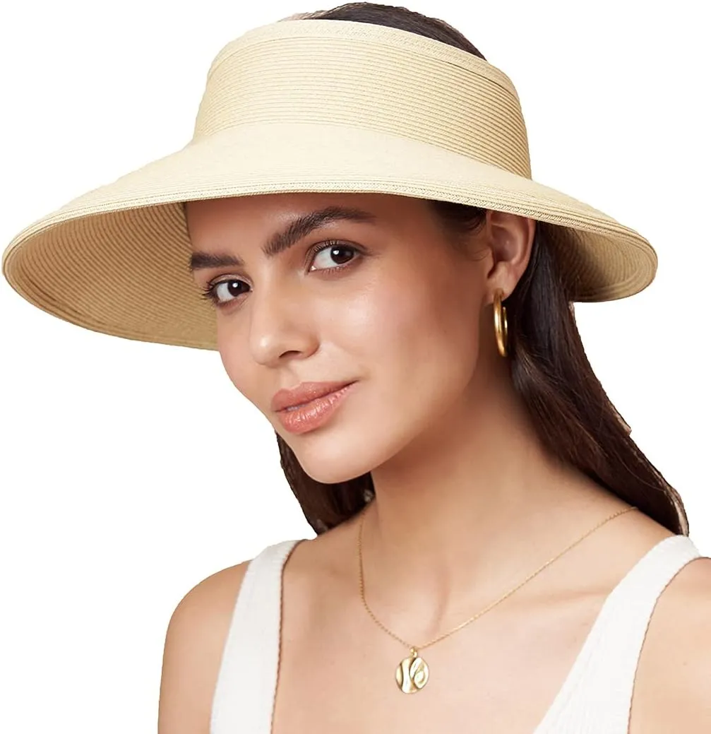 Pineapple&Star Vienna Visor Womens Summer Sun Straw Packable UPF 50  Beach Hat