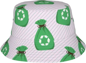 POOEDSO Green Garbage Bag Seamless Pattern Bucket Hat for Men Women Outdoor Summer Beach Travel Fishing Cap