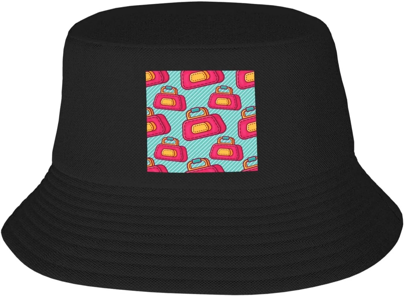 POOEDSO Luggage Bag Seamless Pattern Bucket Hat for Men Women Outdoor Summer Beach Travel Fishing Cap Black