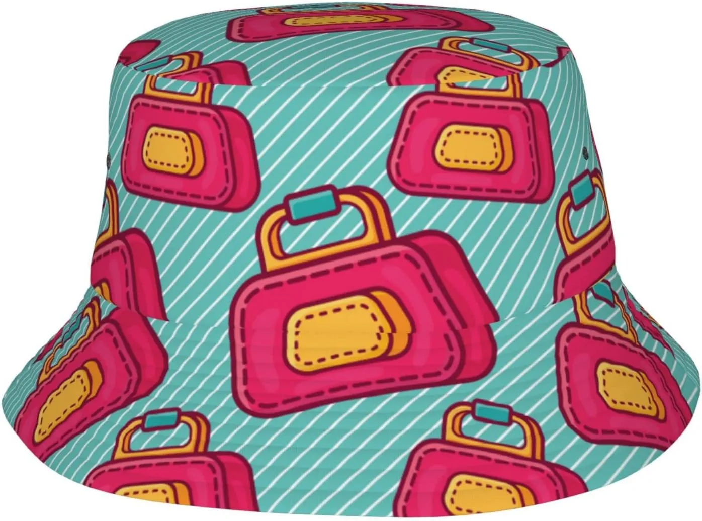 POOEDSO Luggage Bag Seamless Pattern Bucket Hat for Men Women Outdoor Summer Beach Travel Fishing Cap Black