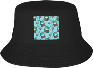 POOEDSO Seamless Pattern for Tea Bags Bucket Hat for Men Women Outdoor Summer Beach Travel Fishing Cap Black