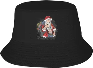 POOEDSO Smoking Santa Carrying A Gift Bag with A Thumbs Up Bucket Hat for Men Women Outdoor Summer Beach Travel Fishing Cap Black