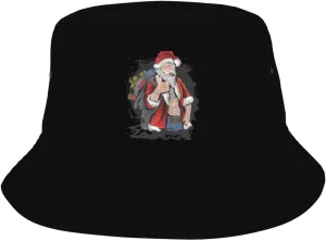 POOEDSO Smoking Santa Carrying A Gift Bag with A Thumbs Up Bucket Hat for Men Women Outdoor Summer Beach Travel Fishing Cap Black