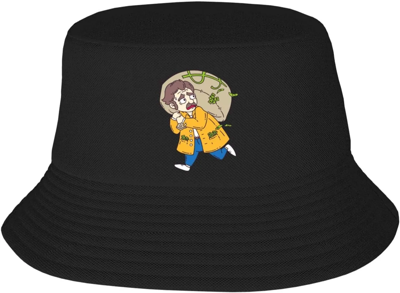 POOEDSO Thieves with A Bag of Money Bucket Hat for Men Women Outdoor Summer Beach Travel Fishing Cap Black