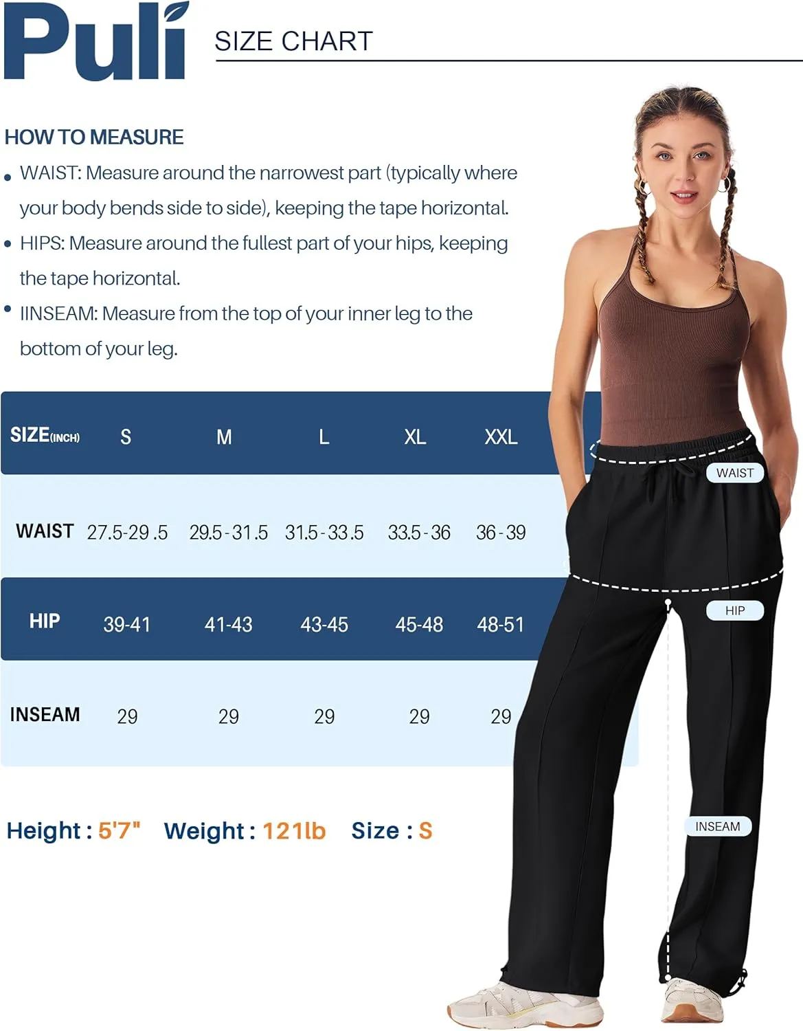 PULI Women Wide Leg Sweatpants 30" High Waist Lounge Yoga Pants Drawstring Loose Joggers with Pockets