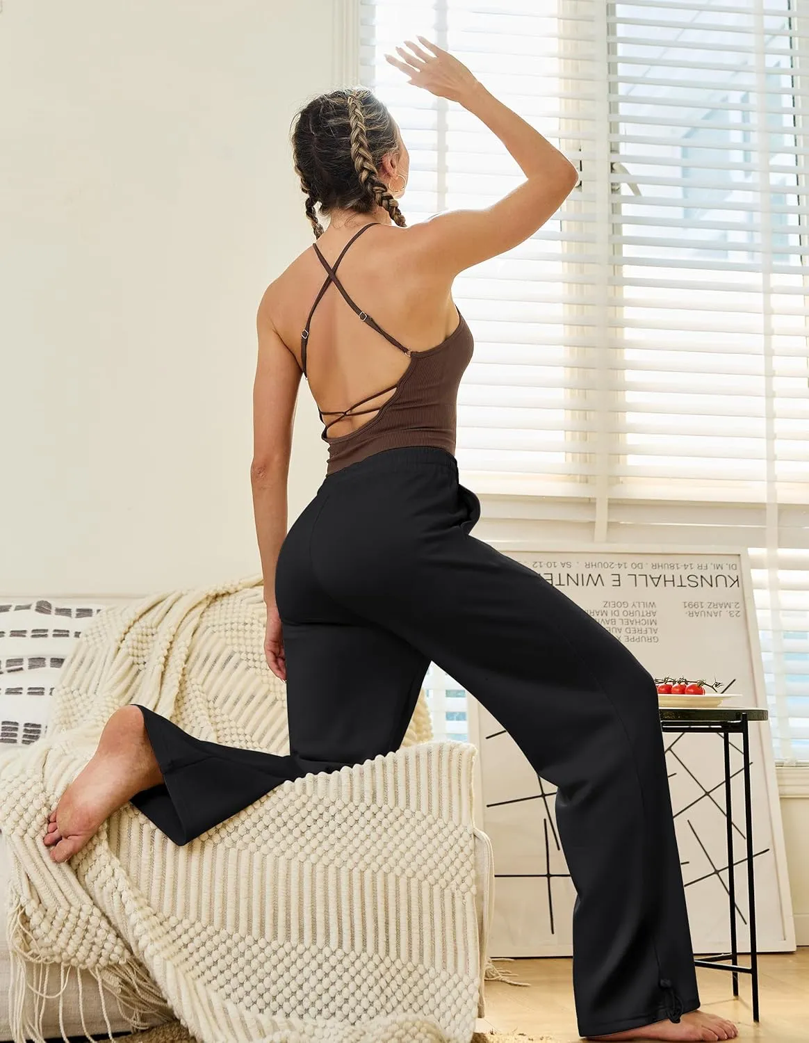 PULI Women Wide Leg Sweatpants 30" High Waist Lounge Yoga Pants Drawstring Loose Joggers with Pockets