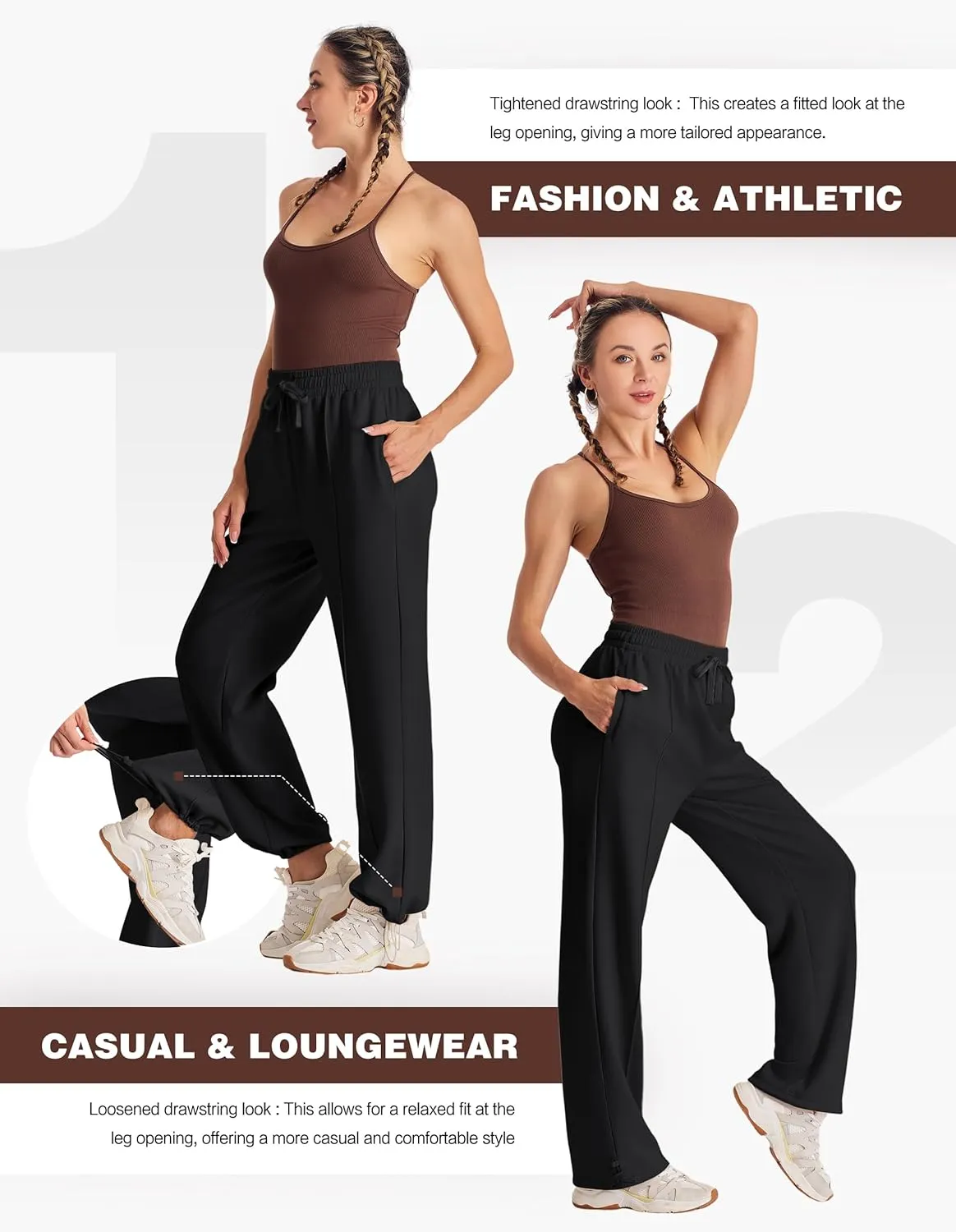 PULI Women Wide Leg Sweatpants 30" High Waist Lounge Yoga Pants Drawstring Loose Joggers with Pockets
