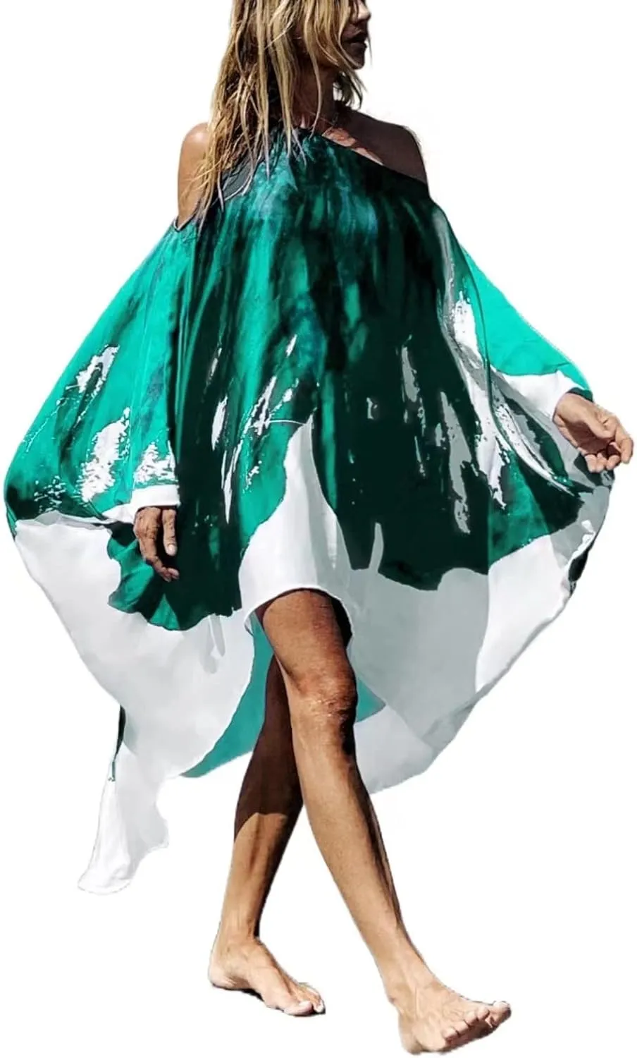 QPQ Womens Cold Shoulder Kaftan Dresses Plus Size Cover Up Tshirt Maxi Beach Boho Swing Dress