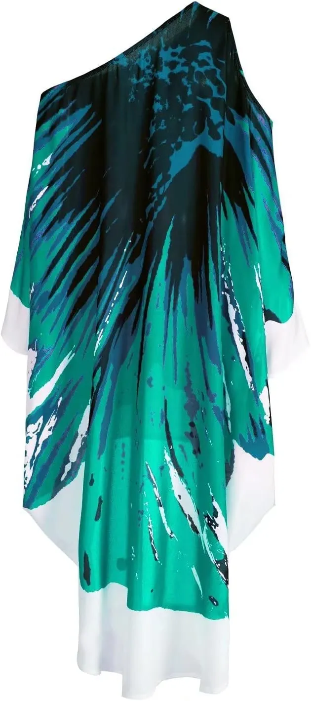 QPQ Womens Cold Shoulder Kaftan Dresses Plus Size Cover Up Tshirt Maxi Beach Boho Swing Dress