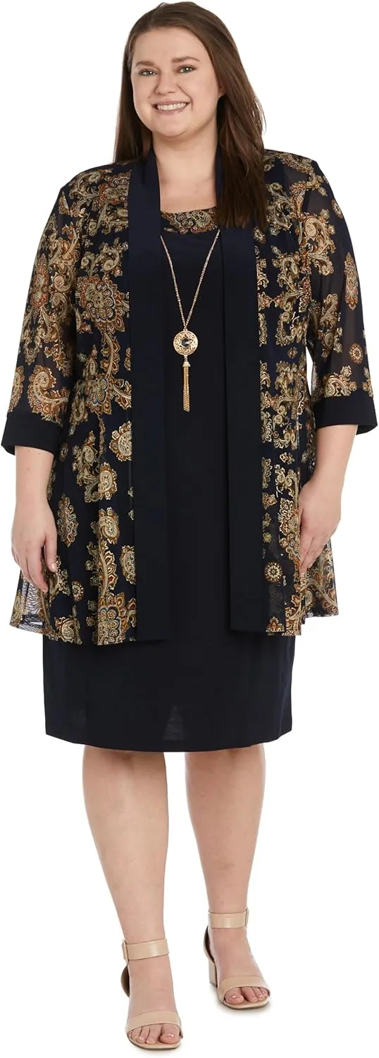 R&M Richards Womens Chiffon Jacket Two Piece Dress