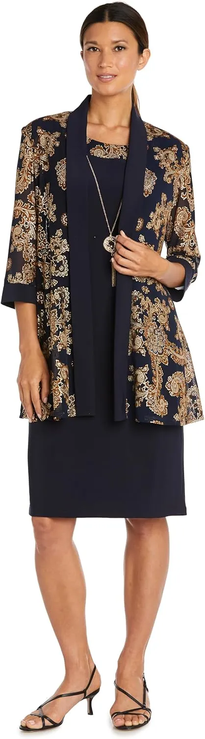 R&M Richards Womens Chiffon Jacket Two Piece Dress