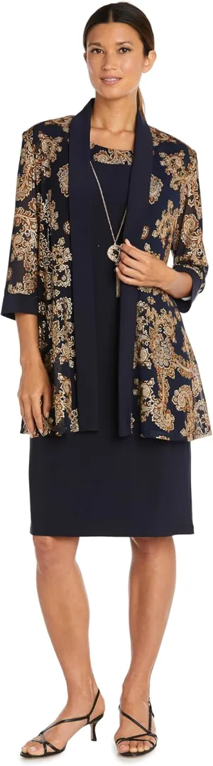 R&M Richards Womens Chiffon Jacket Two Piece Dress