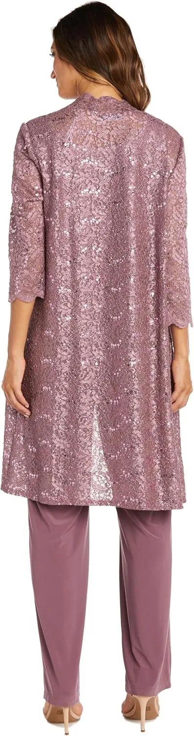R&M Richards Women's Scallop Lace Duster Pant Set