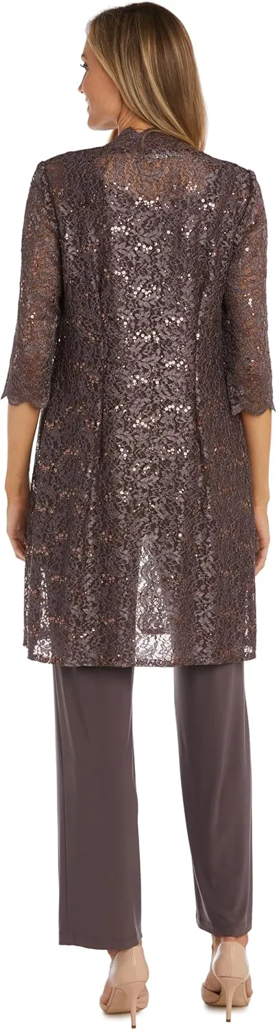 R&M Richards Women's Scallop Lace Duster Pant Set