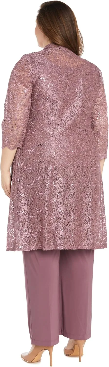 R&M Richards Women's Scallop Lace Duster Pant Set