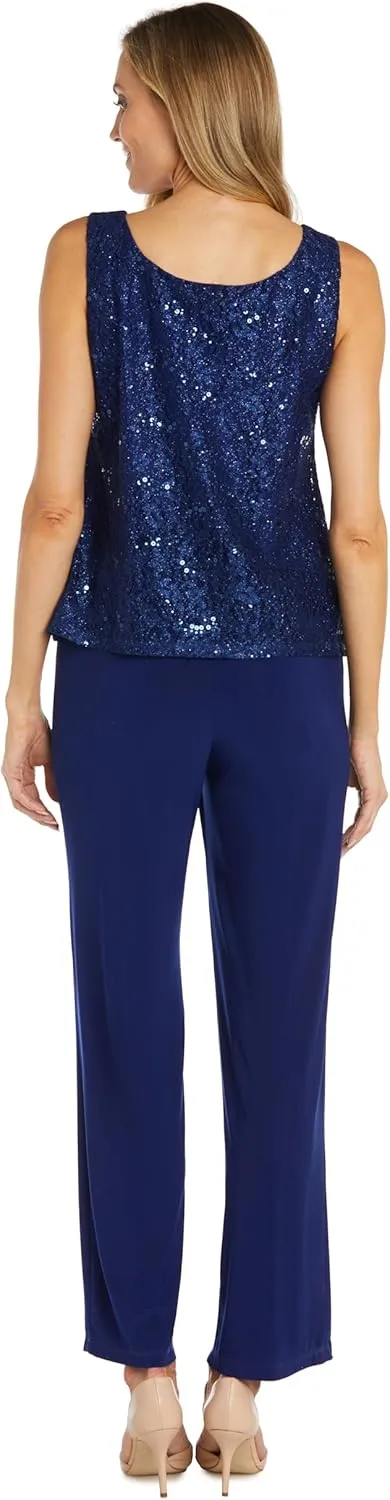 R&M Richards Women's Scallop Lace Duster Pant Set