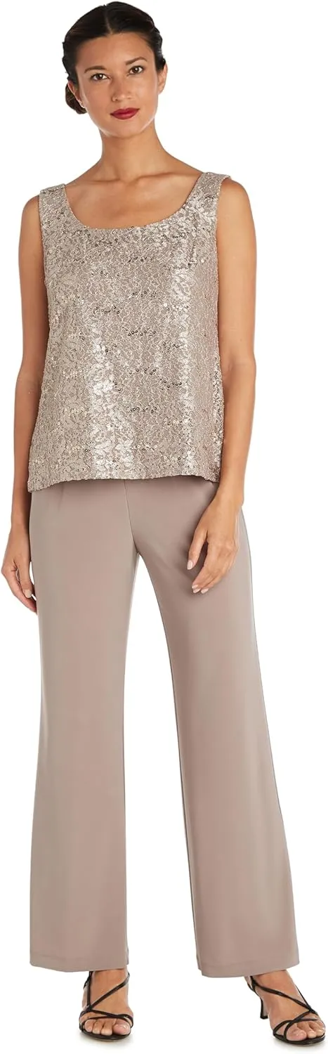 R&M Richards Women's Scallop Lace Duster Pant Set