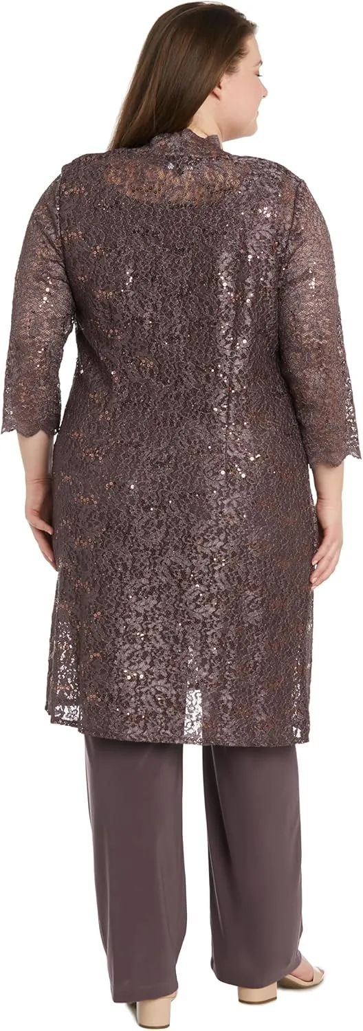 R&M Richards Women's Scallop Lace Duster Pant Set