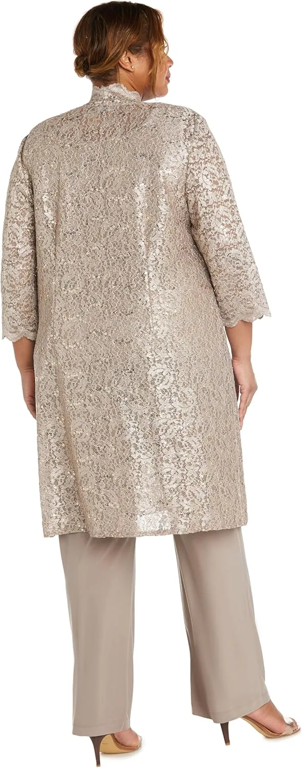 R&M Richards Women's Scallop Lace Duster Pant Set
