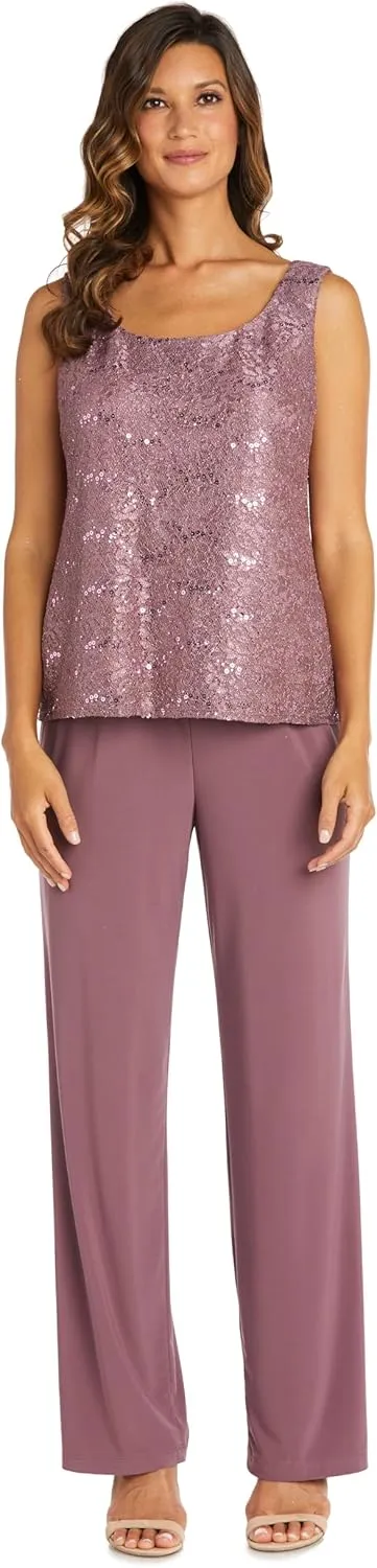 R&M Richards Women's Scallop Lace Duster Pant Set