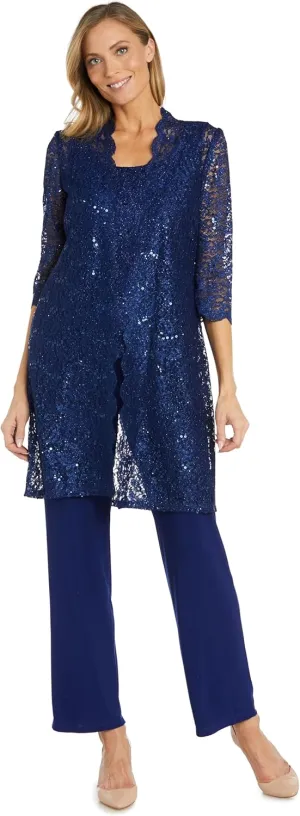 R&M Richards Women's Scallop Lace Duster Pant Set