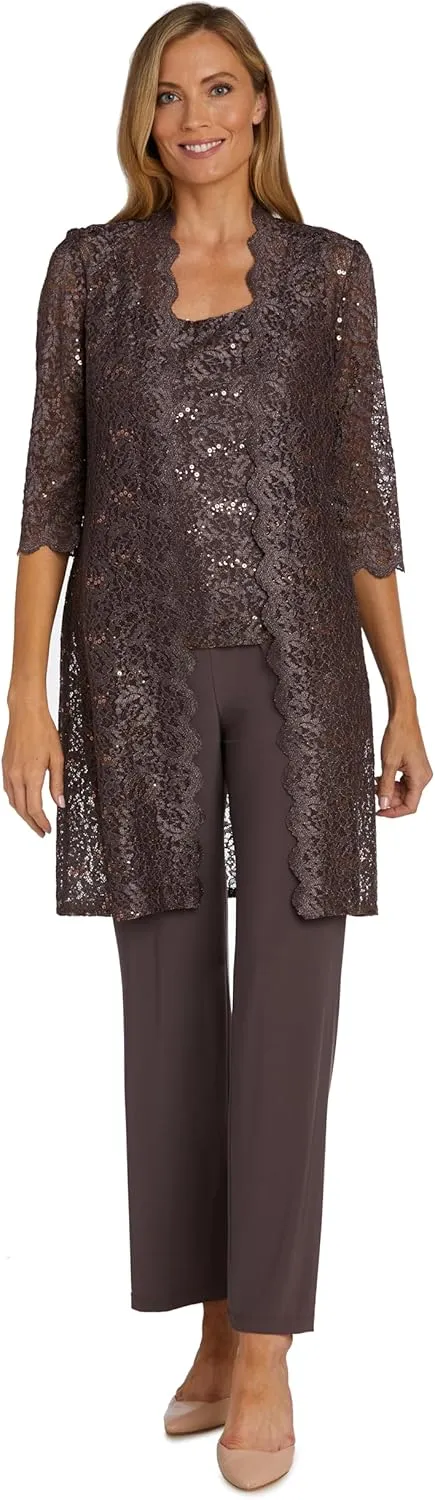 R&M Richards Women's Scallop Lace Duster Pant Set