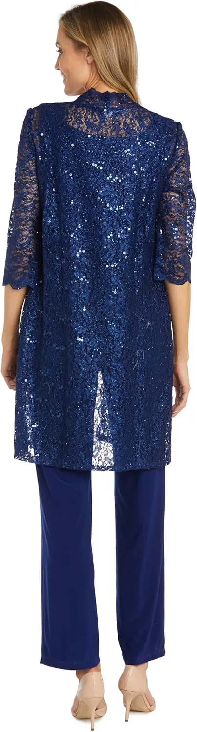 R&M Richards Women's Scallop Lace Duster Pant Set