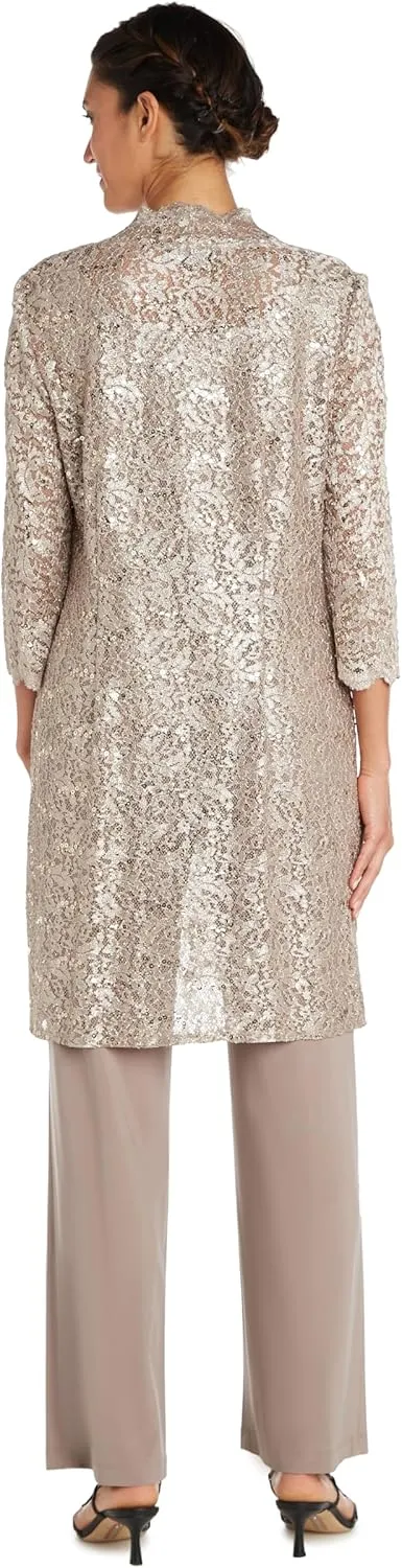 R&M Richards Women's Scallop Lace Duster Pant Set