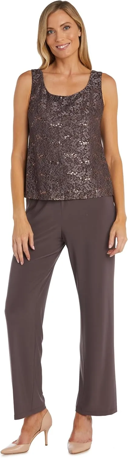 R&M Richards Women's Scallop Lace Duster Pant Set