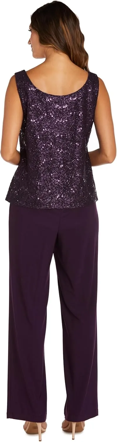 R&M Richards Women's Scallop Lace Duster Pant Set