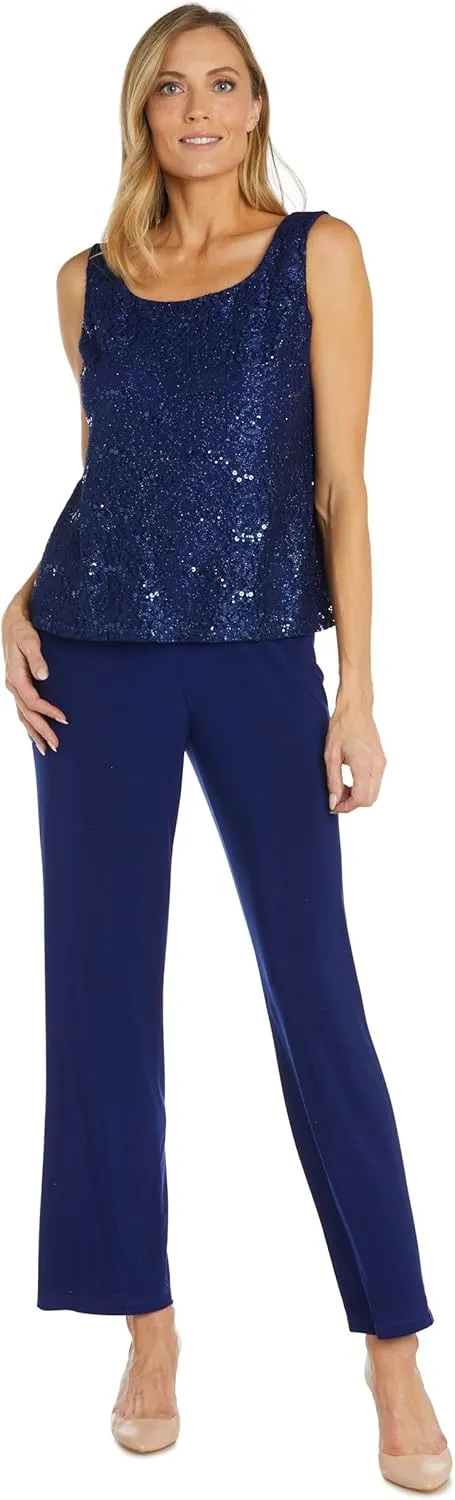 R&M Richards Women's Scallop Lace Duster Pant Set