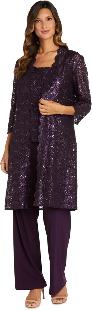 R&M Richards Women's Scallop Lace Duster Pant Set