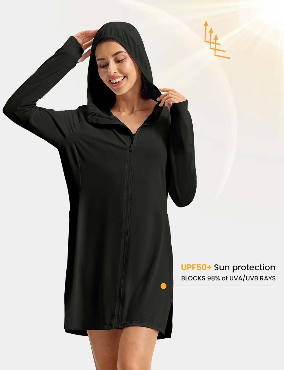 Rdruko Women's Swimsuit Cover Ups UPF 50  Sun Protection Long Jacket Lightweight SPF Hoodie Beach Cover Ups for Women