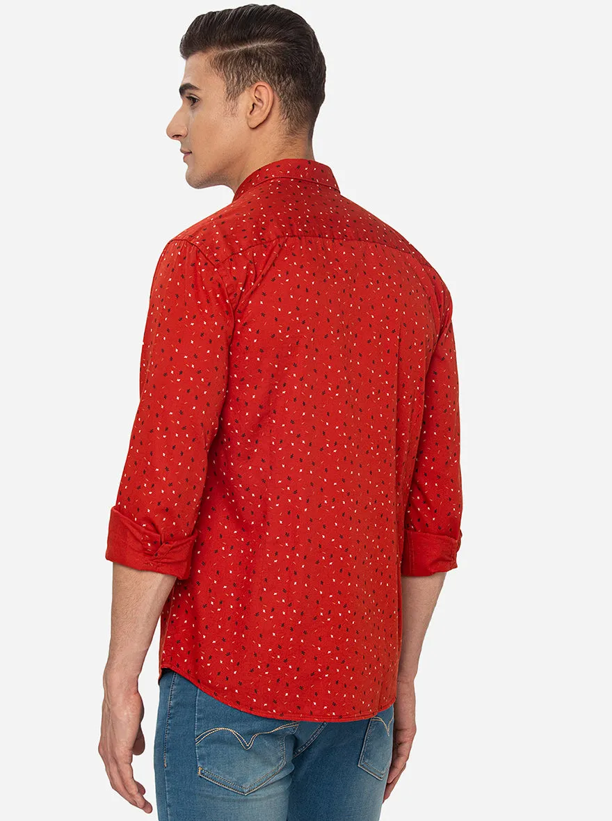 Red  Printed Slim Fit Casual Shirt | Greenfibre
