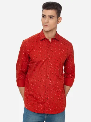 Red  Printed Slim Fit Casual Shirt | Greenfibre