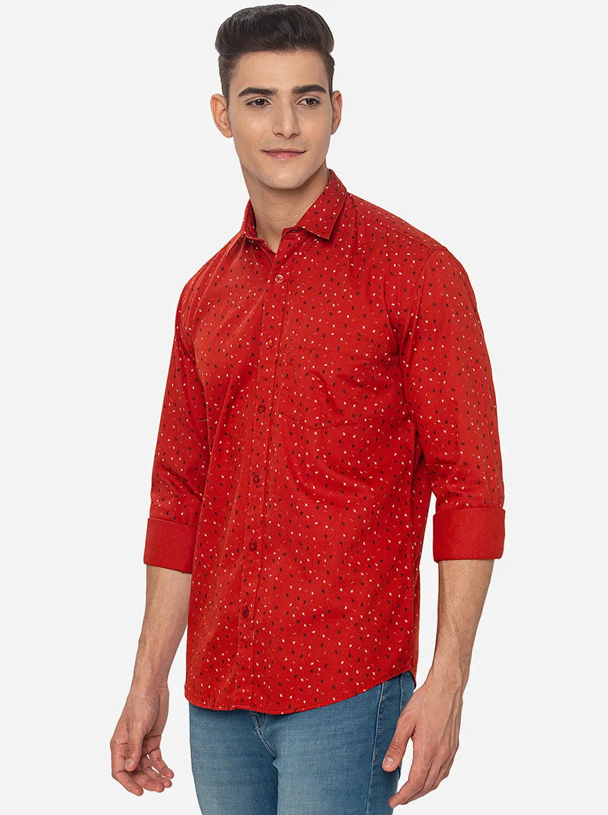 Red  Printed Slim Fit Casual Shirt | Greenfibre