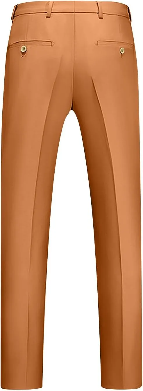 Regular Fit Dress Pants Mens Flat Front Straight Formal Pants Wrinkle Free Lightweight Elastic Suit Pants W/Pocket