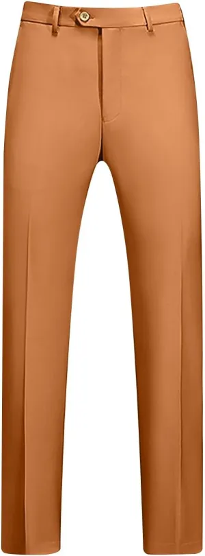 Regular Fit Dress Pants Mens Flat Front Straight Formal Pants Wrinkle Free Lightweight Elastic Suit Pants W/Pocket