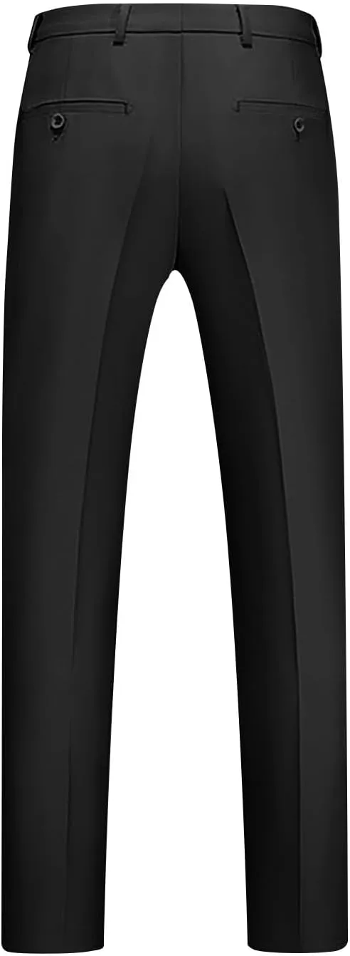Regular Fit Dress Pants Mens Flat Front Straight Formal Pants Wrinkle Free Lightweight Elastic Suit Pants W/Pocket