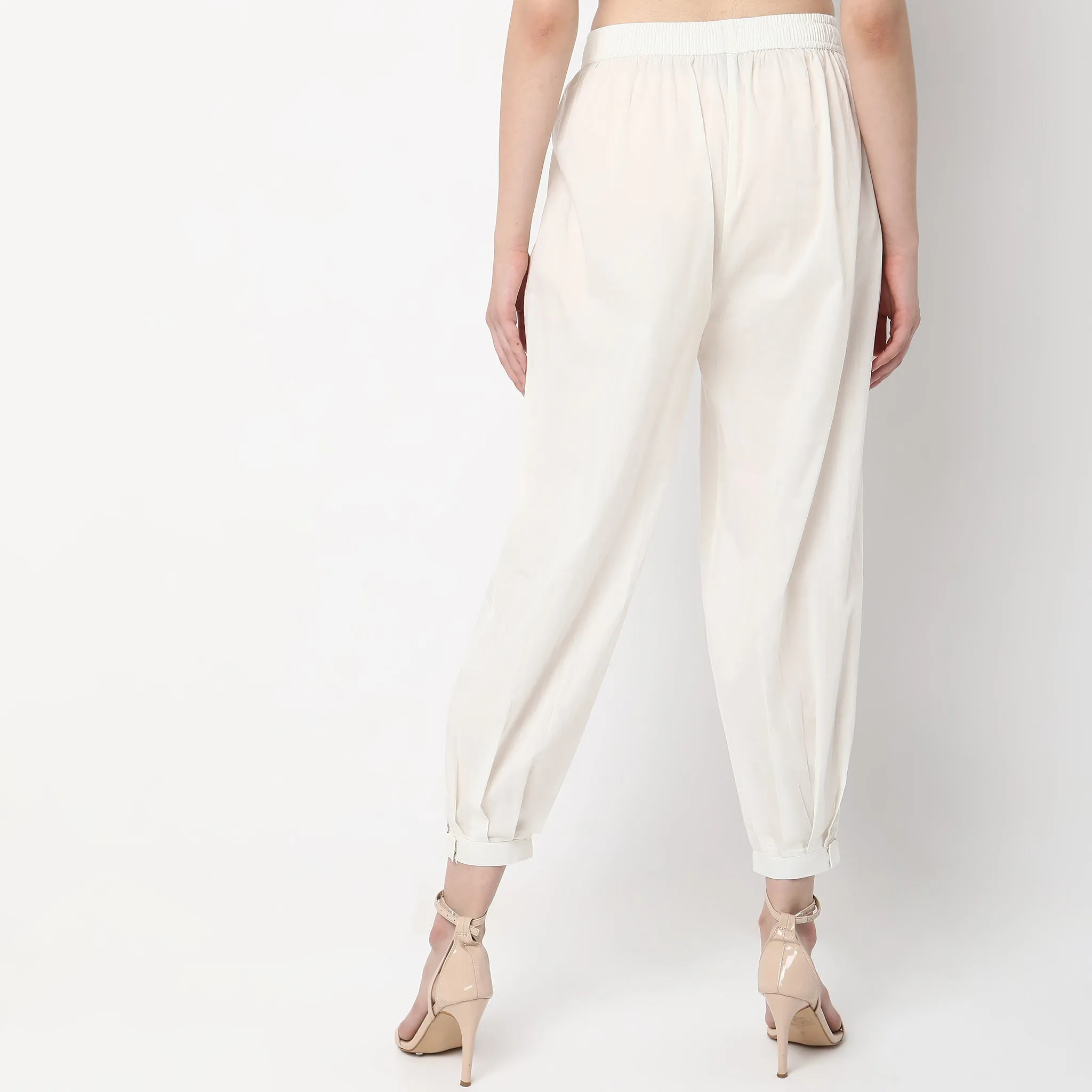 Relaxed Fit Solid High Rise Pants