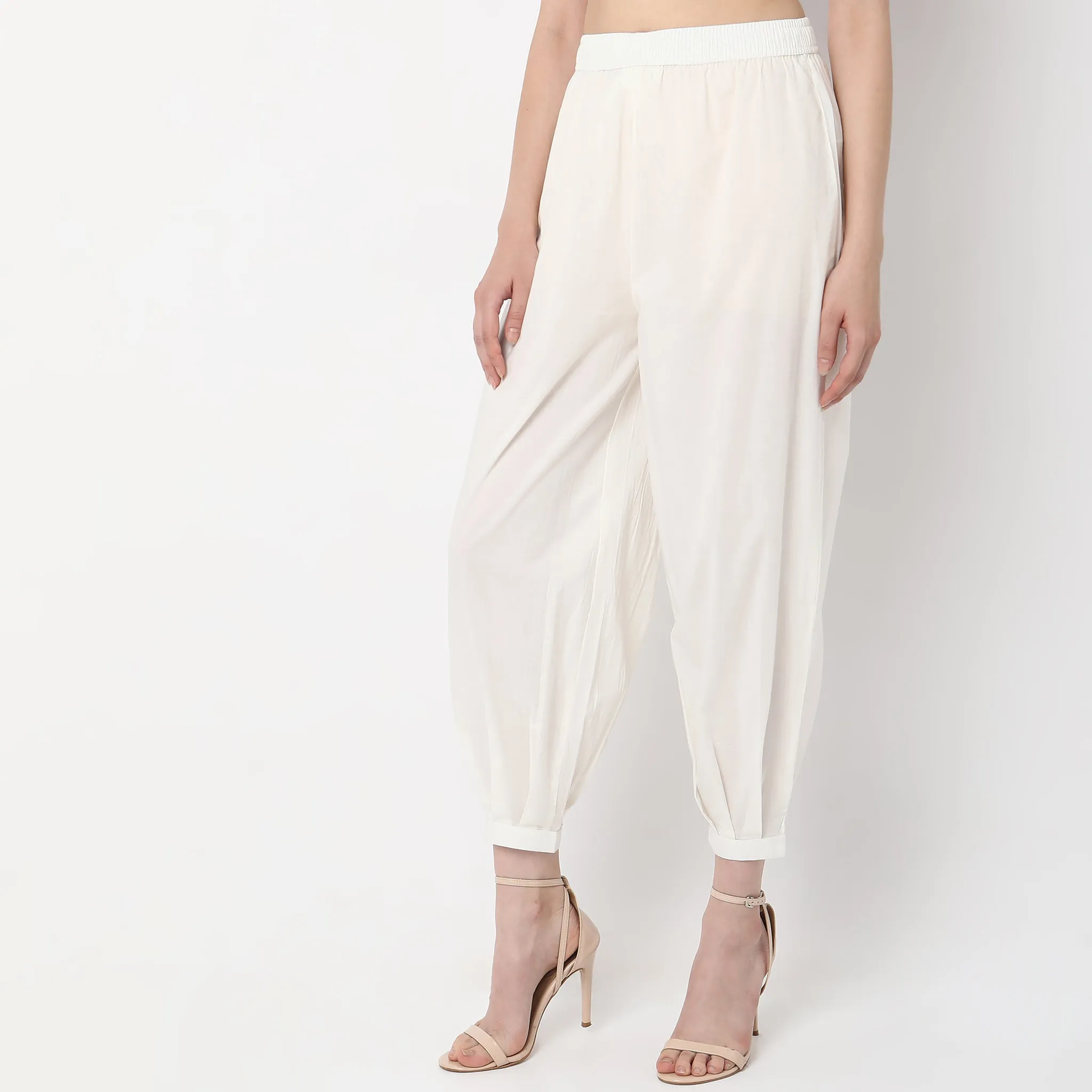Relaxed Fit Solid High Rise Pants